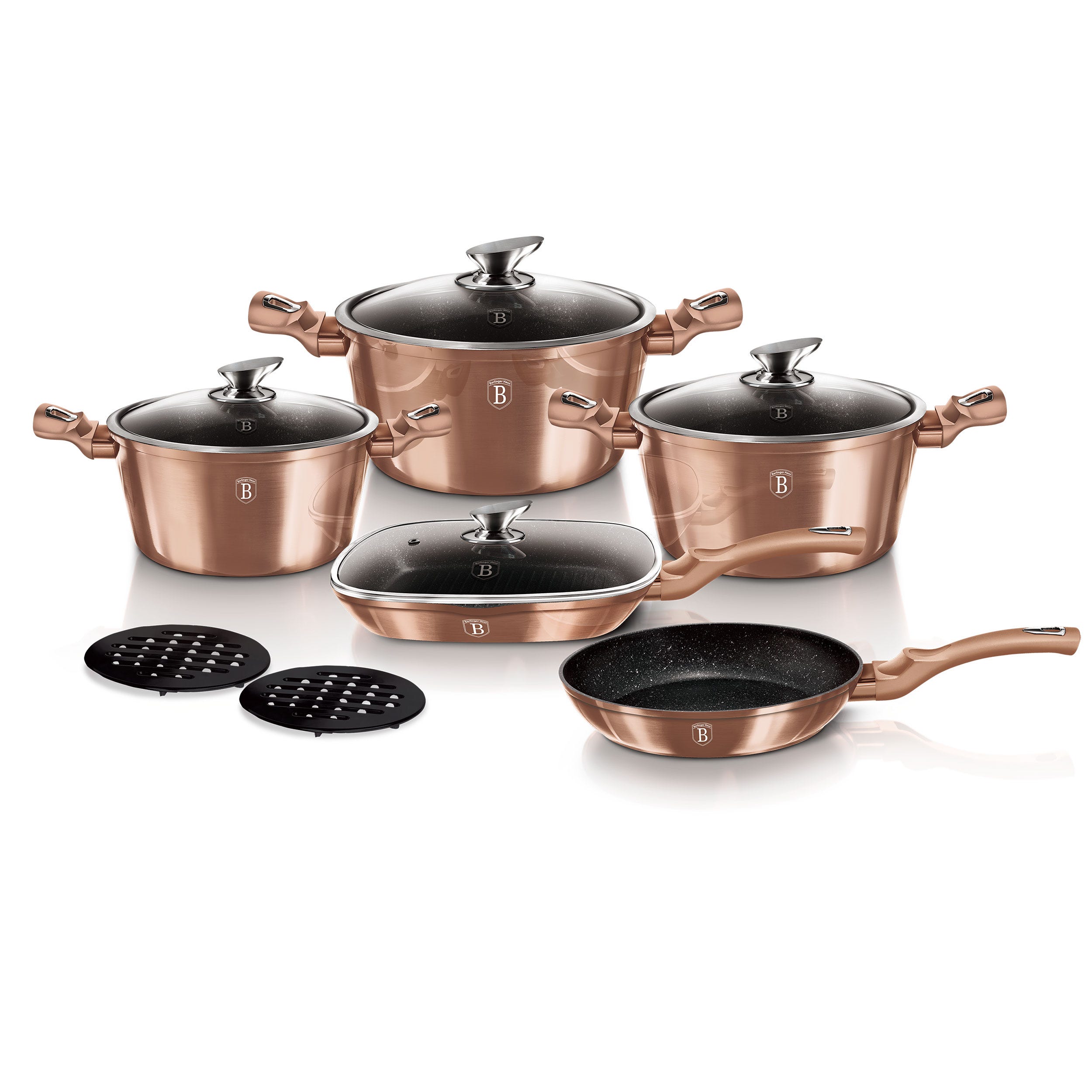 Set Pentole Induzione 15-Pcs Alluminio Antiaderente Casseruoli Padelle Utensili Berlinger Haus Oro Rosa Rose Gold | Leroy Merlin Set Pentole Induzione 15-Pcs Alluminio Antiaderente Casseruoli Padelle Utensili Berlinger Haus Oro Rosa Rose Gold | Leroy Merlin