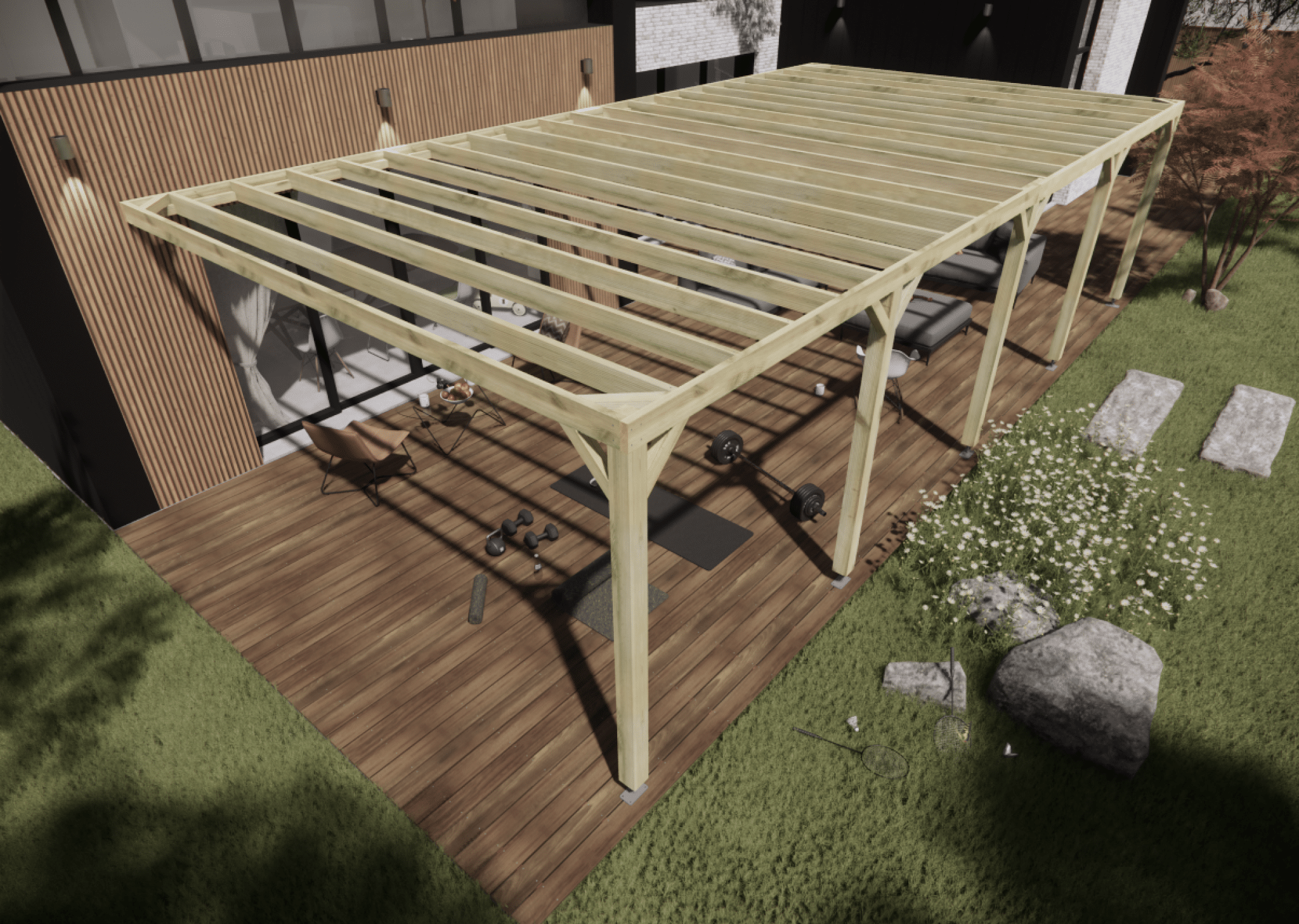 Pergola bois • 10m x 5m • adossée • sens profondeur • livraison comprise - 4
