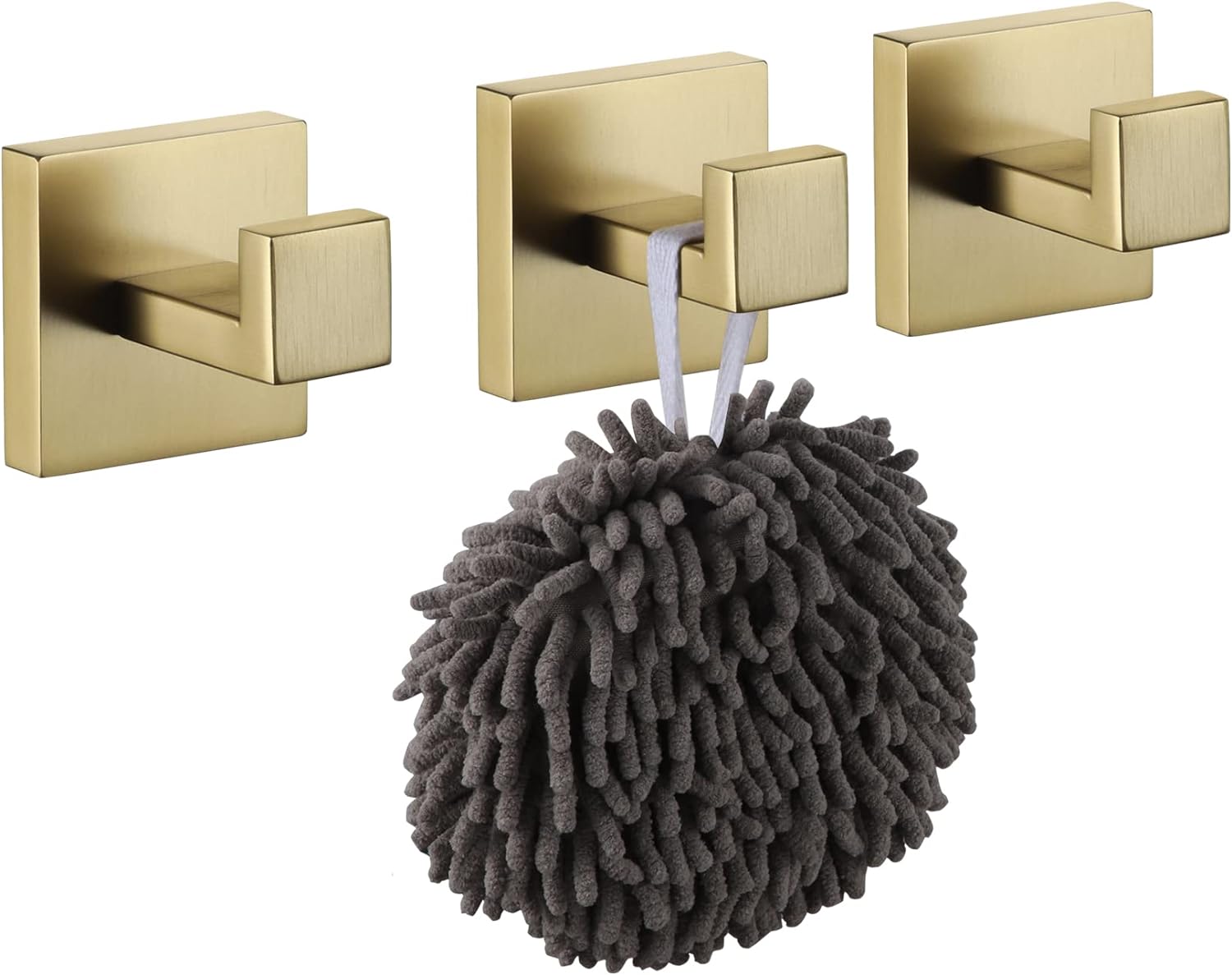 Zestaw 3 kwadratowych haczyków ściennych, stal nierdzewna SUS 304, szczotkowane złoto, złoty