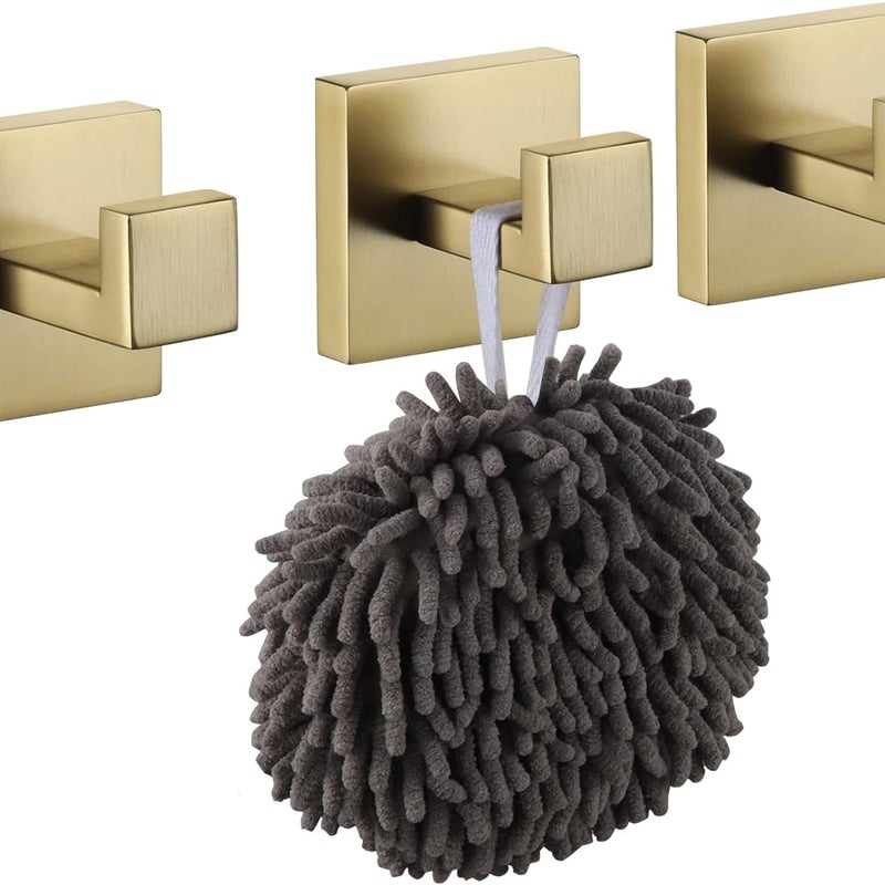 Zestaw 3 kwadratowych haczyków ściennych, stal nierdzewna SUS 304, szczotkowane złoto, złoty