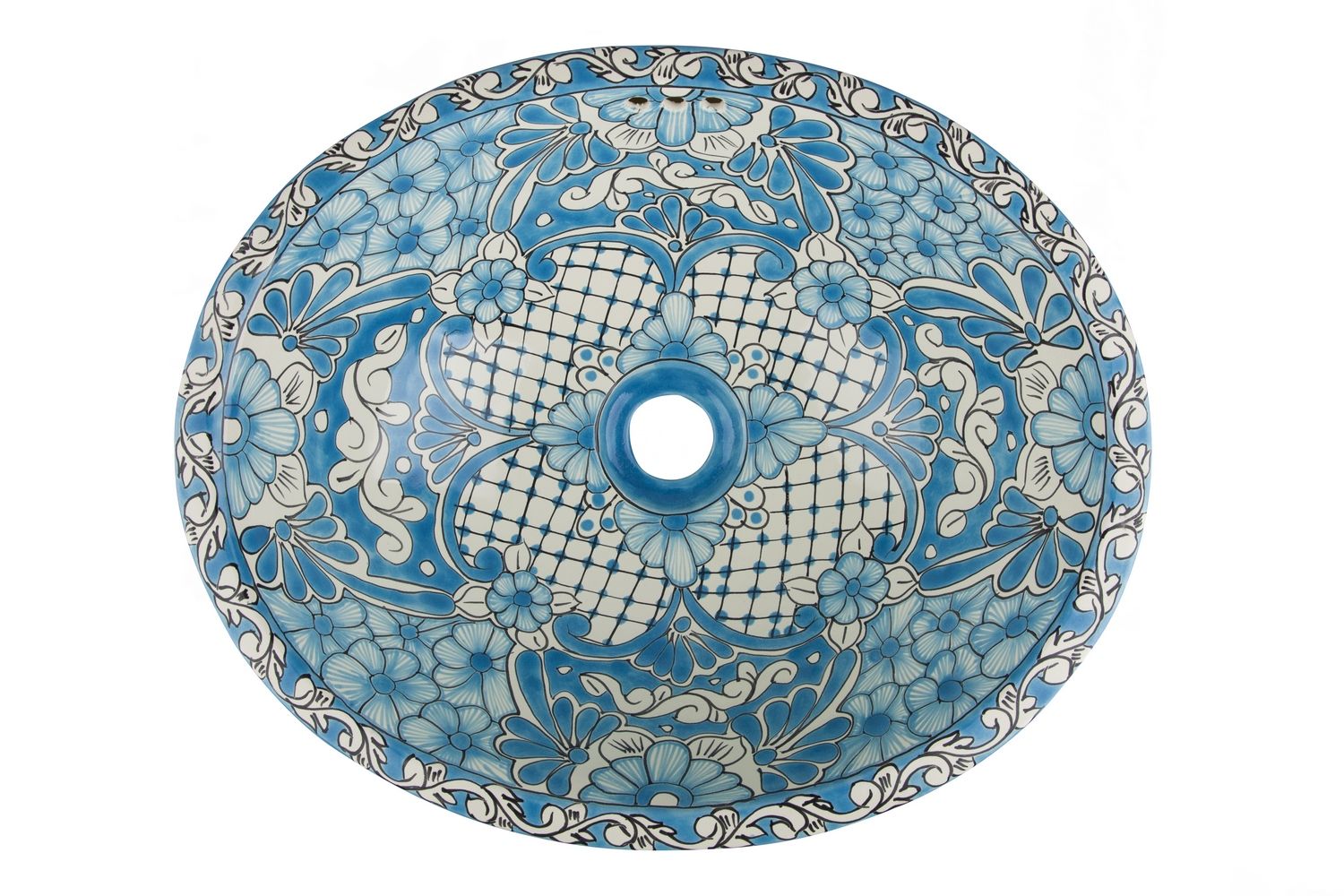 Meksykańska ceramiczna umywalka wpuszczana w blat Lorena – ręcznie wykonana owalna umywalka łazienkowa 36 x 44,5 x 14 cm | Umywalka dekoracyjna