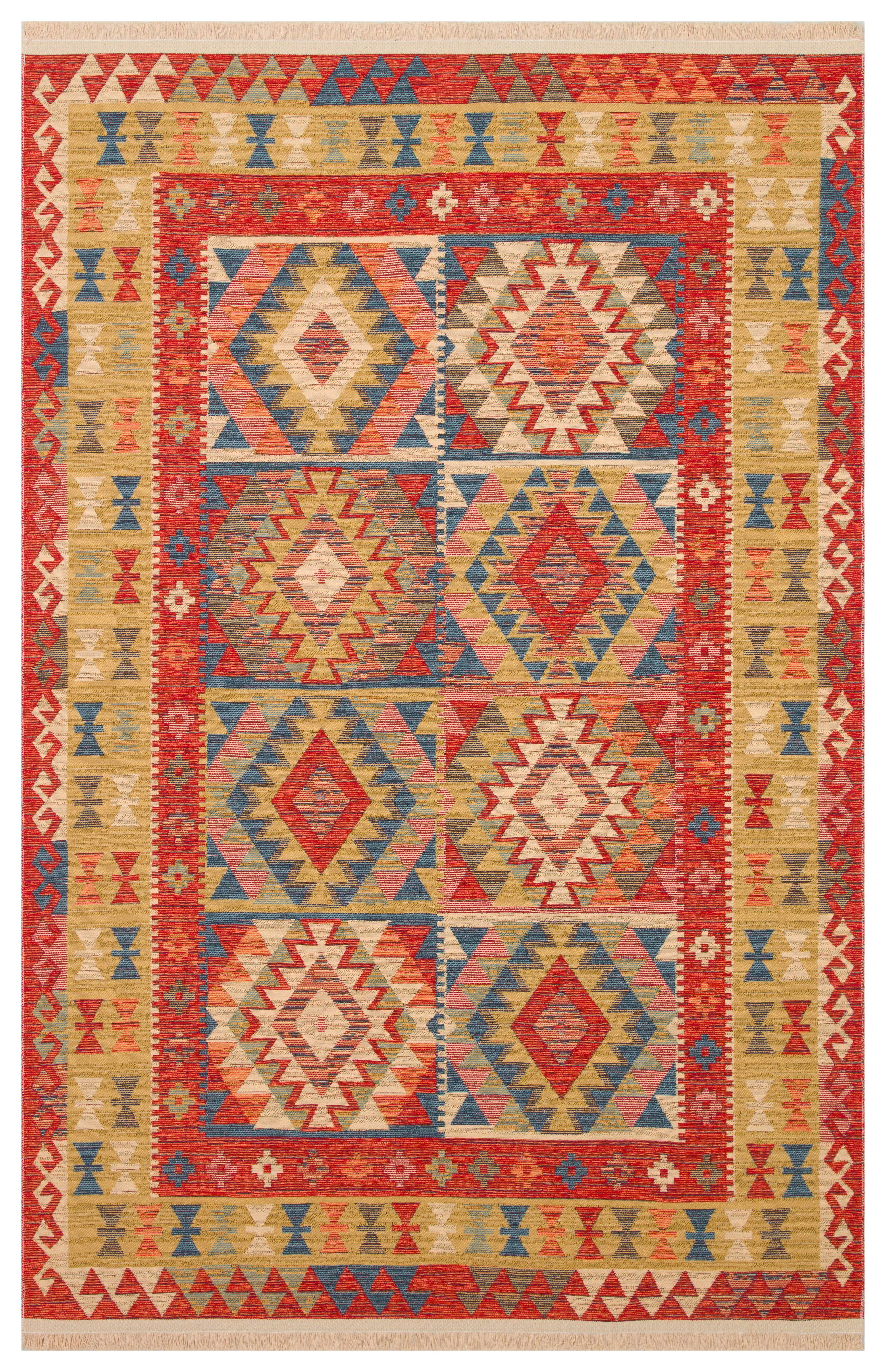 OTTOMAN - ALFOMBRA KILIM NOMADA NMD 903 RED- kilim auténtico suave al tacto, reversible y lavable, elaborados con algodón reciclado. Varias medidas. - 2