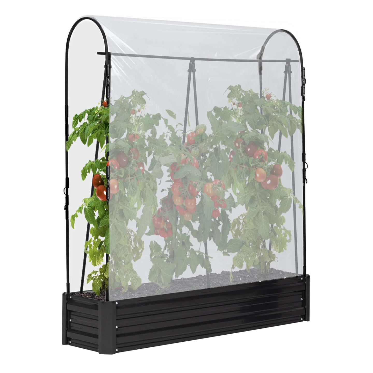 Kit complet 3 bacs métal modulables carrés potager et serre à tomates + treillis + housse - 4