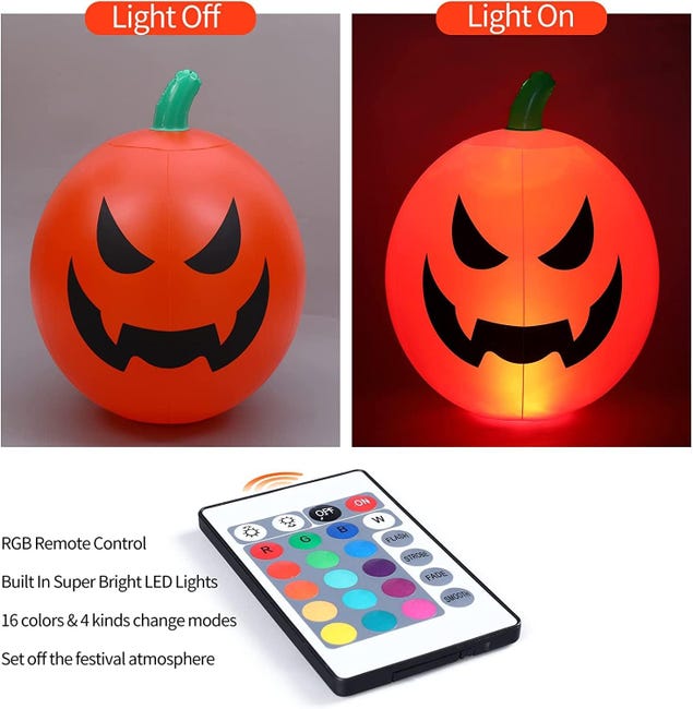 Calabaza Decorativa De Halloween De Cerámica Con Luz LED, 18x17 Cm, Para Interior O Exterior, Efecto Parpadeante