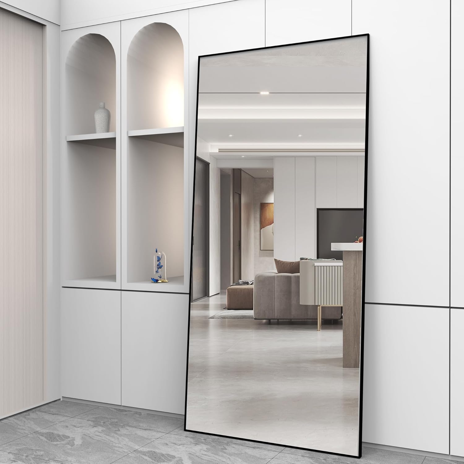 Miroir pleine longueur 165 x 60 cm, miroir sur pied, miroir sur pied avec cadre en alliage d'aluminium, miroir mural à cadre fin - 7