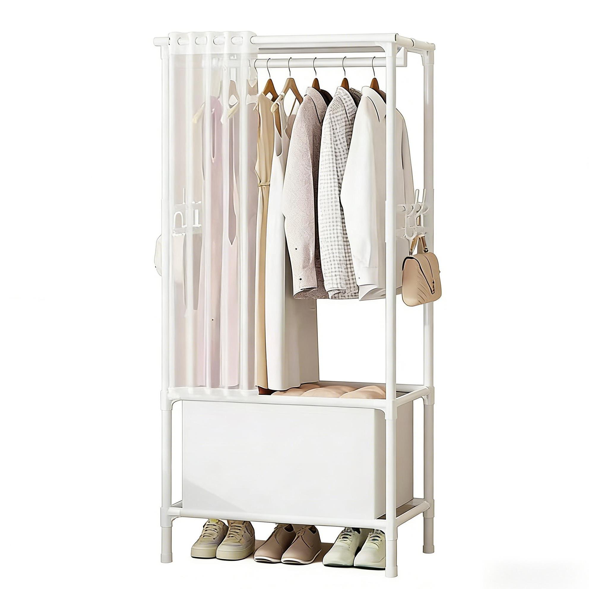 Qwinern  Armario Moderno Multicapa, Estantes Abatibles, Perchero, Con Ganchos Y Cortina Antipolvo, Adecuado Para Vestidores Y Dormitorios. Clara , Leroy Merlin