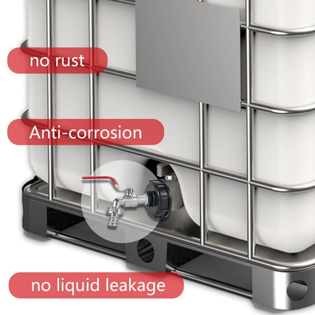 Rubinetto Di Scarico Per IBC Da 1000L In Lega Con Attacco 3/4" - Adattatore Universale Con Filetto S60x6, Accessorio Per Serbatoio Acqua