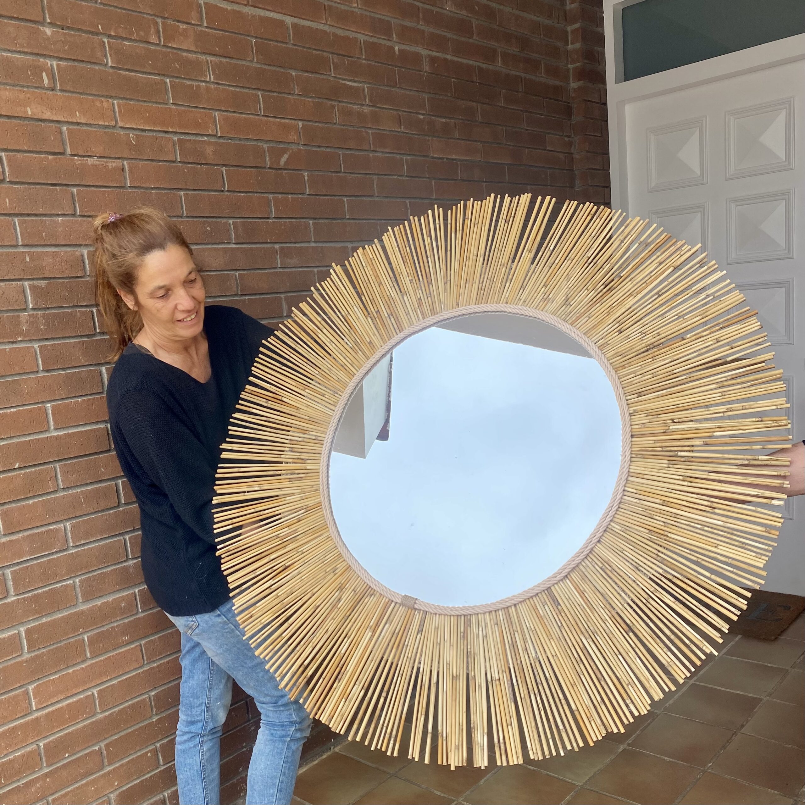 Lustro ścienne z bambusową ramą - MIRROR TEXAS Ø całkowita 90 cm - 2