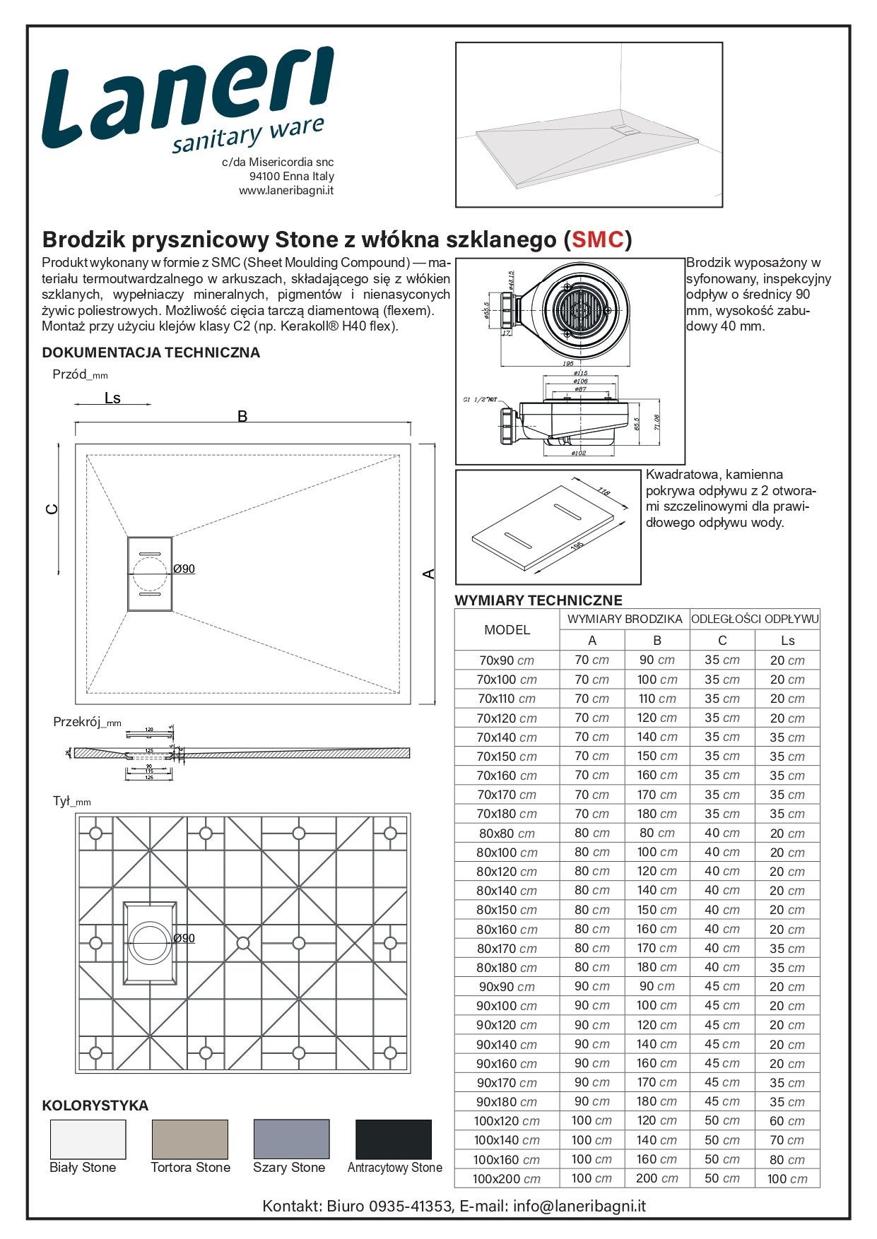 Piatto Doccia In Smc Vetroresina Effetto Pietra H 2,6 Cm Con Piletta Di Scarico Inclusa 90-120 Grigio - 8