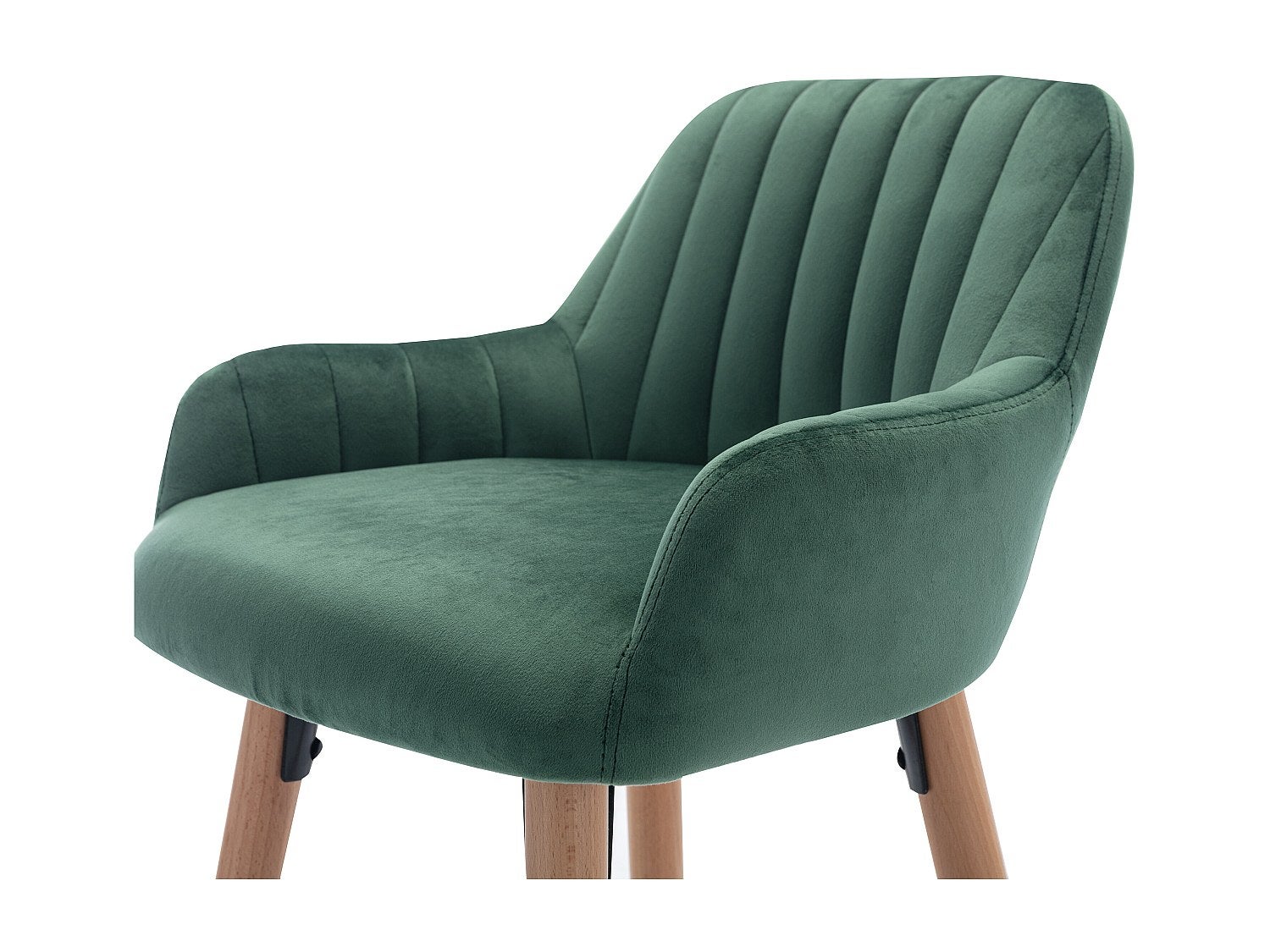Tabouret de bar en velours et pieds bois de hêtre - Vert foncé - ELEANA - 4