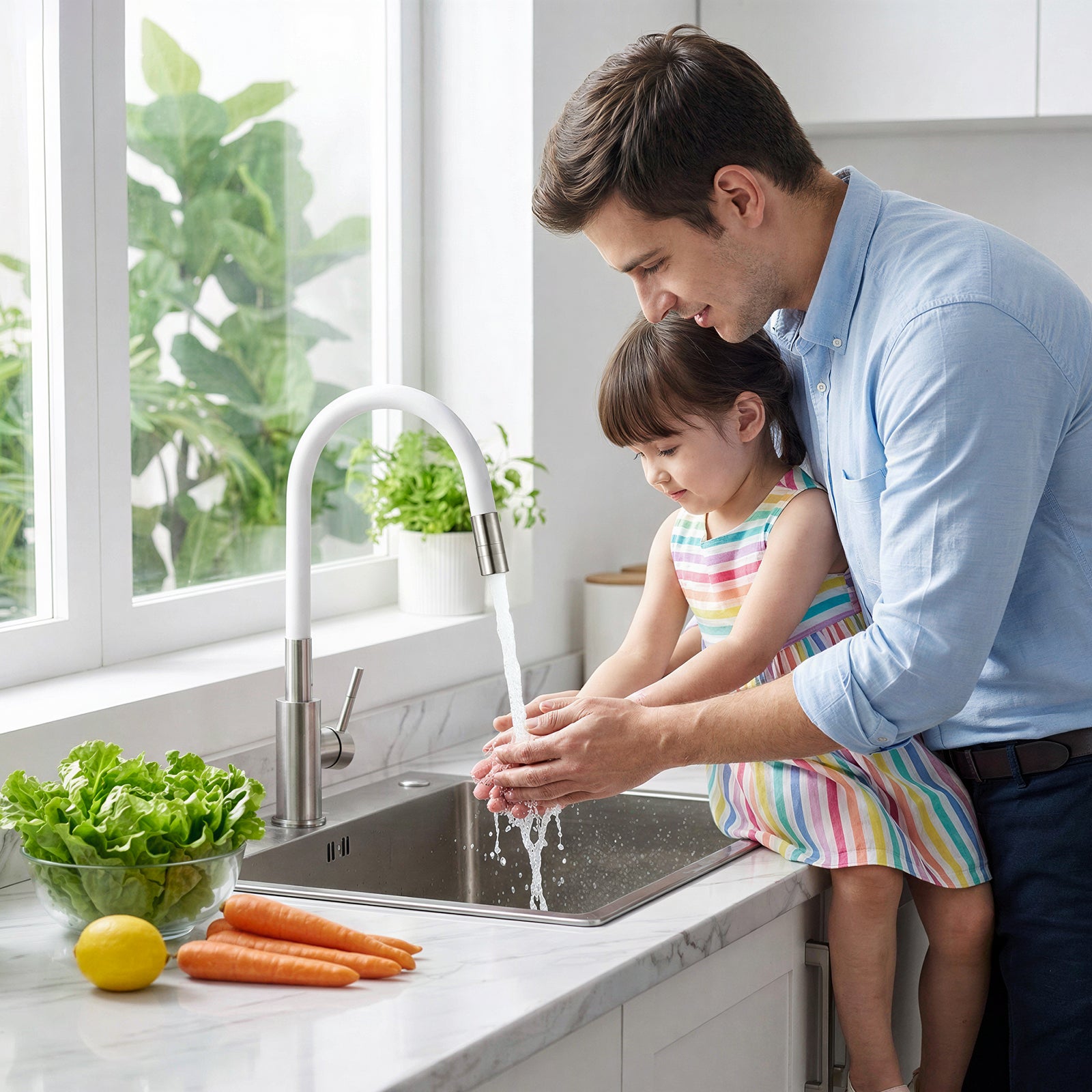 Auralum max Miscelatore da cucina flessibile con 2 tipi di getto, miscelatore da lavello flessibile con acqua calda e fredda, bianco - 6