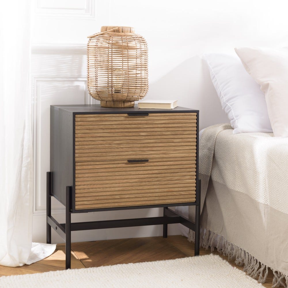 Chevet 2 Tiroirs Blanc 38x48x50 Cm - En Panneau De Fibres, Fermeture Douce - Parfait Pour Chambre