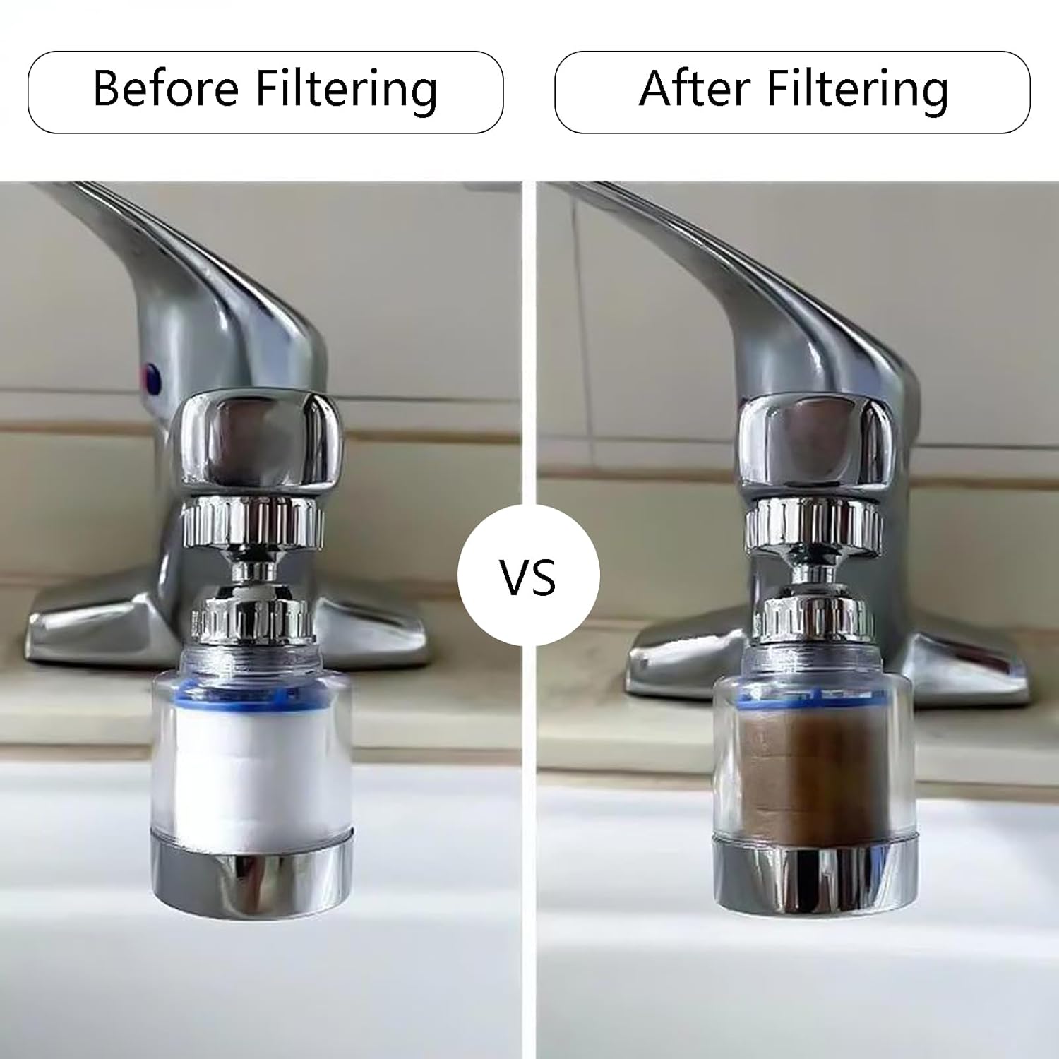 3 Pièces Filtre Robinet Anti Calcaire Rotatif À 360°, Transparent, Avec 6 Éléments Filtrants En Coton Pp, Filtre Robinet Pour Maison, Cuisine, Salle D - 3