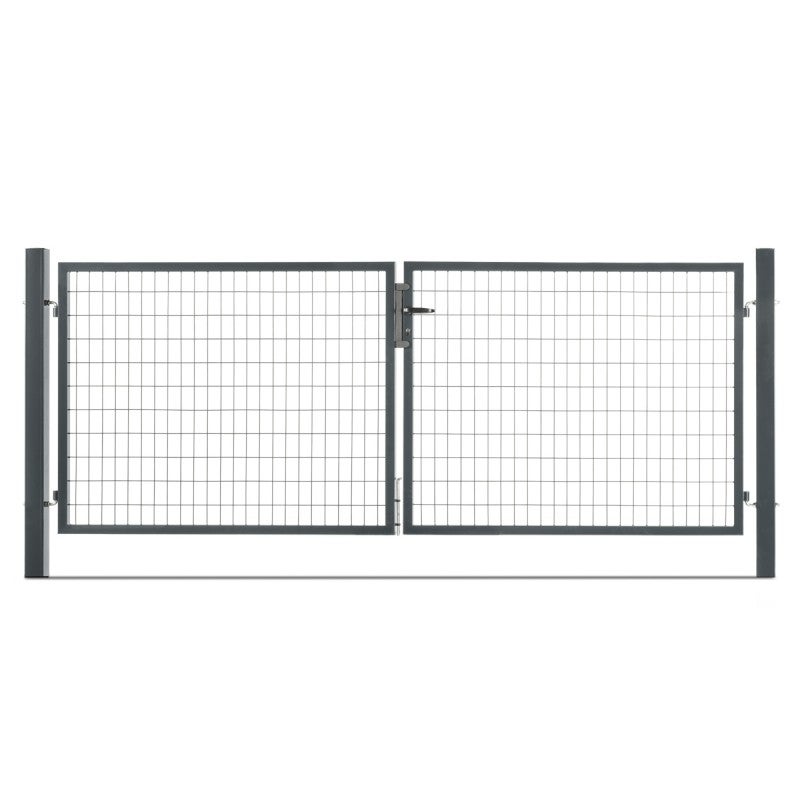 Portail Battant Grillagé RAZO 3x1.8 M Gris Anthracite - Kit Complet Avec Poteaux, Acier Galvanisé, Maille 50x200 Mm