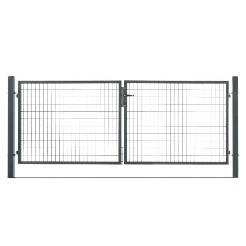 Portail Battant Grillagé RAZO 3x1.8 M Gris Anthracite - Kit Complet Avec Poteaux, Acier Galvanisé, Maille 50x200 Mm