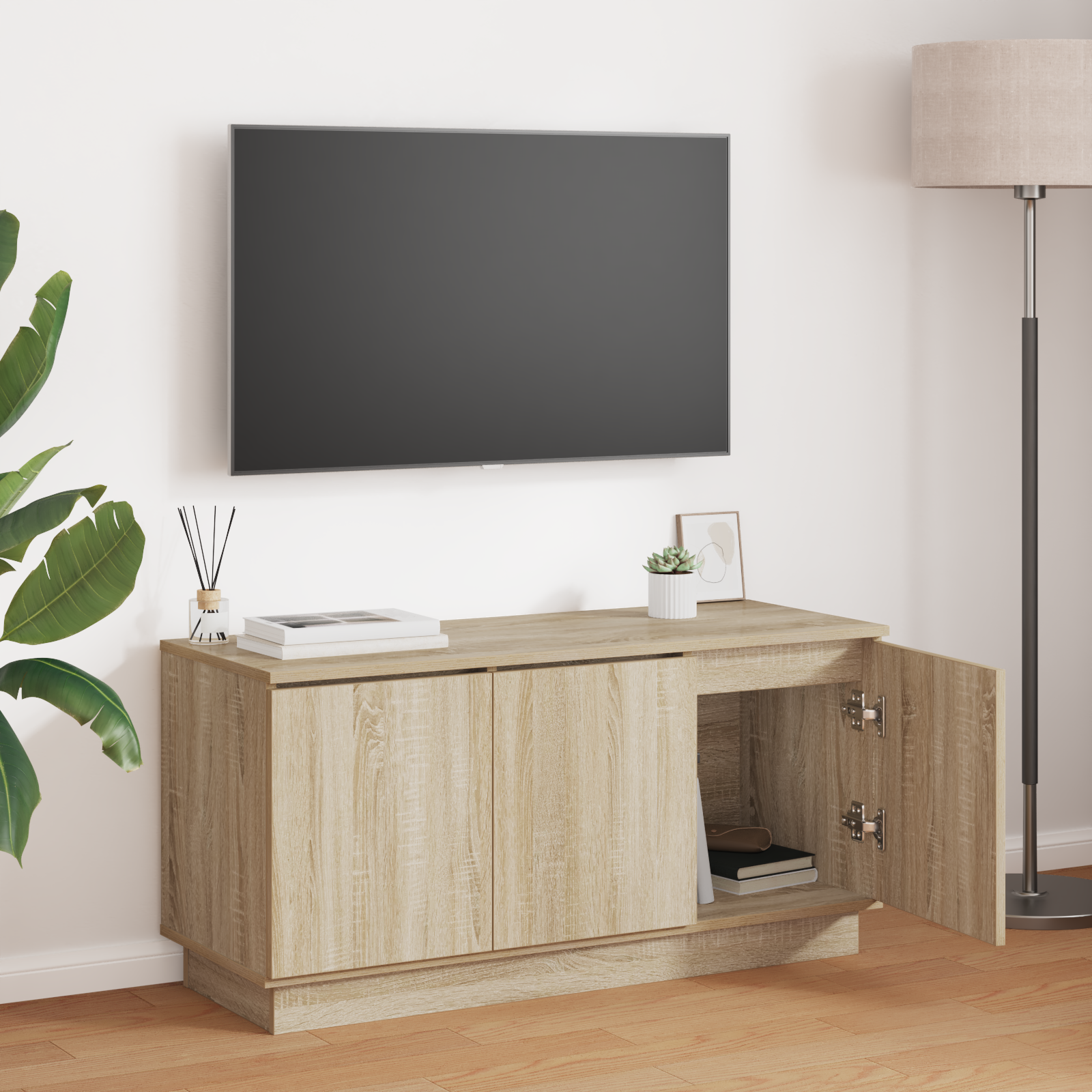 Vidaxl Cabinet Para Tv Roble Sonoma 100X38x49 Cm Madera Elaborada Marrón/Azul , Leroy Merlin