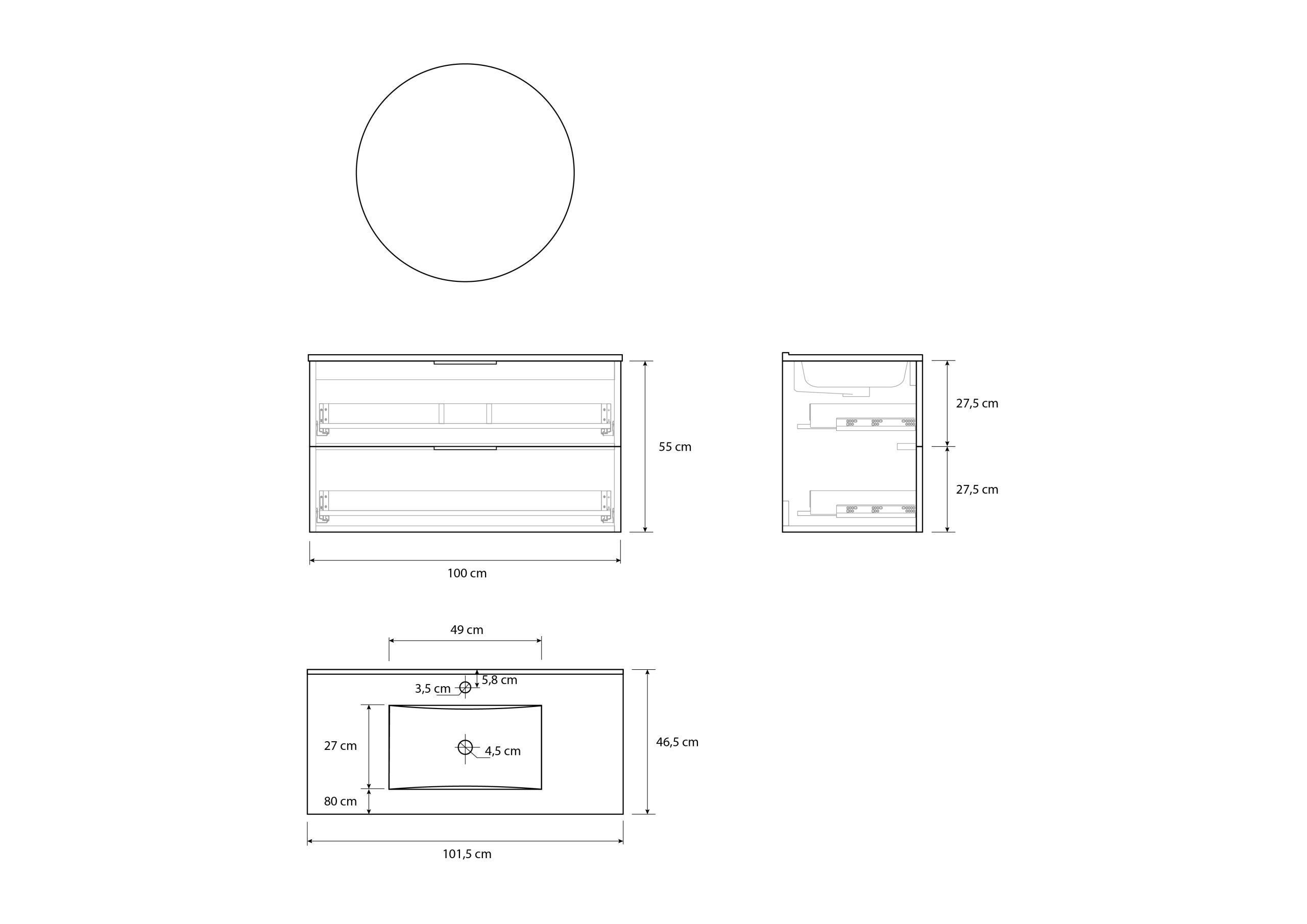 Meuble de salle de bain Mapau Pack avec lavabo et miroir rond SAVART noyer 100cm - 5