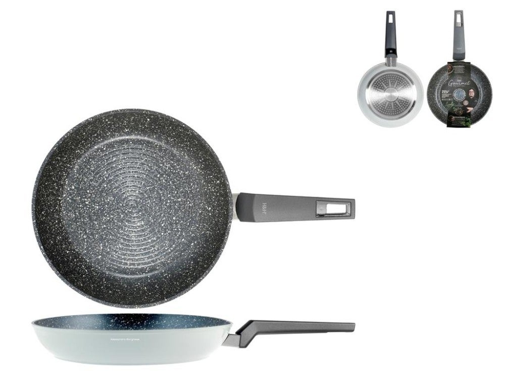 H&H Alessandro Borghese Wokpan met houten handvat en handgreep, 32 cm, aluminium, zwart