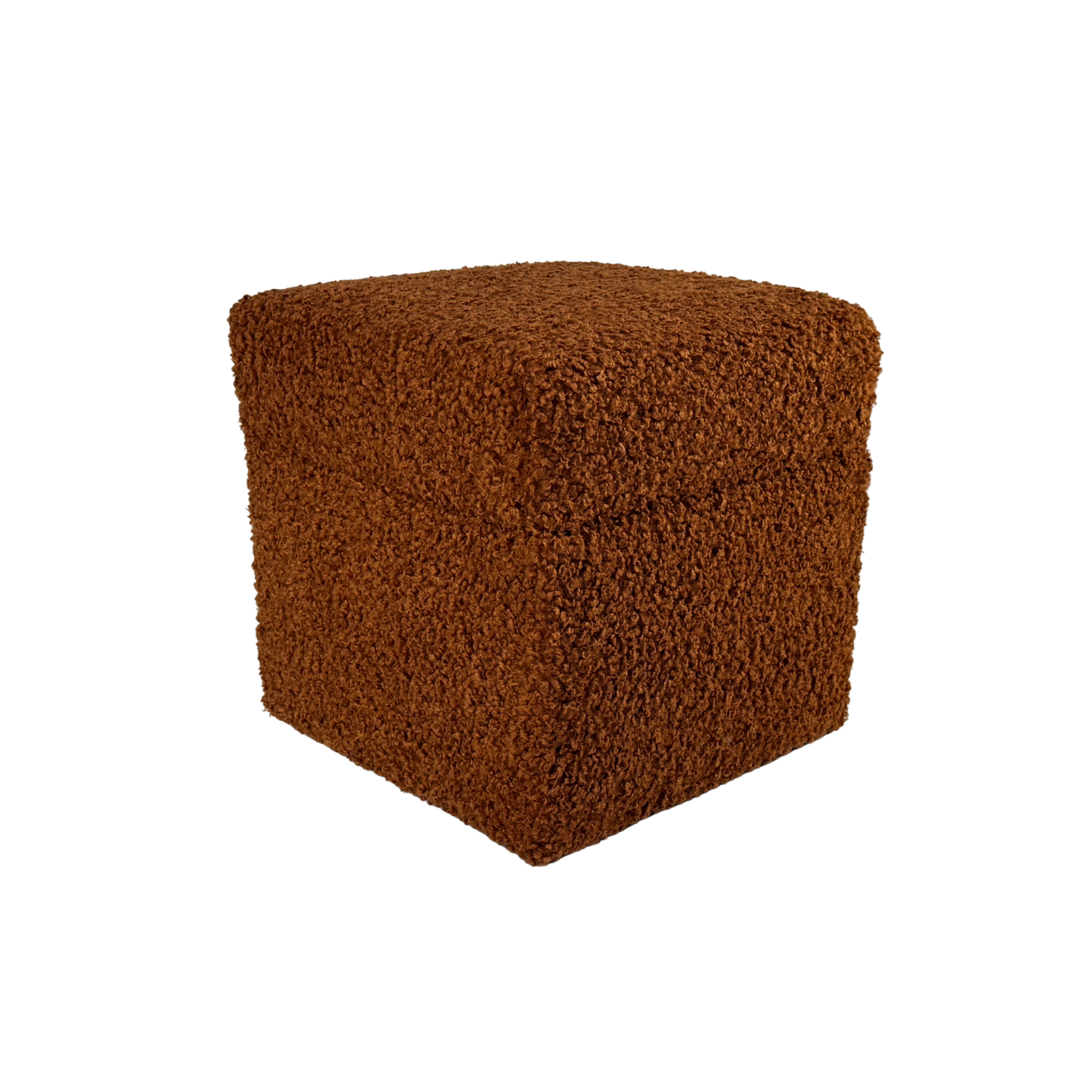 Pufa otwierana ROLF 40x40 cm tkanina bouclé baranek ze schowkiem siedzisko do salonu ruda