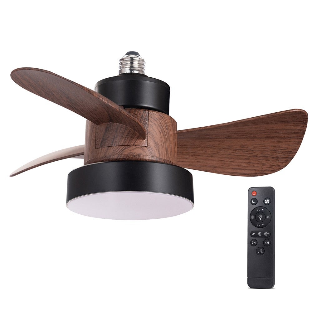 Żarówka wentylatora Debu LED 15W Czarny+Drewno E27 Thread CCT 3000-4000-6000K Dim, ściemnialna 15W, cicha