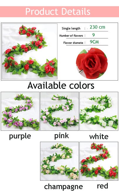 Confezione da 2 ghirlande artificiali sospese, ghirlanda di fiori di rosa da 230 cm per decorazioni per feste di compleanno e matrimoni ad arco(viola) | Leroy Merlin Confezione da 2 ghirlande artificiali sospese, ghirlanda di fiori di rosa da 230 cm per decorazioni per feste di compleanno e matrimoni ad arco(viola) | Leroy Merlin