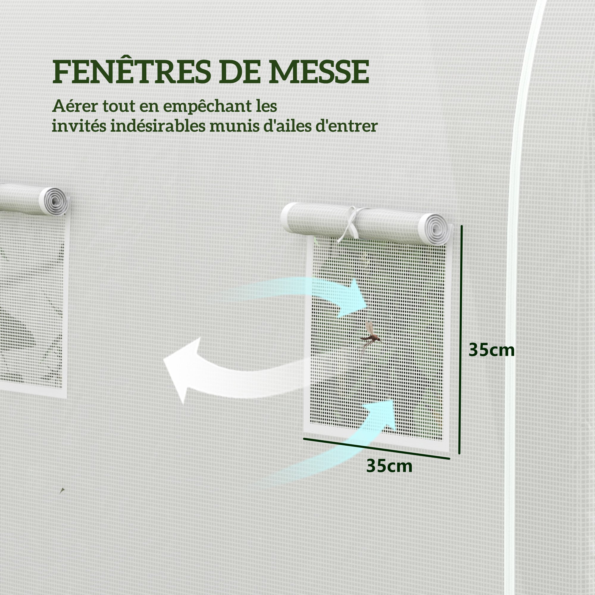 Serre de jardin 6 m² dim. 3 x 2 m avec 1 porte + 2 parois latérales zippées enroulables, 6 fenêtres, Blanc - 8
