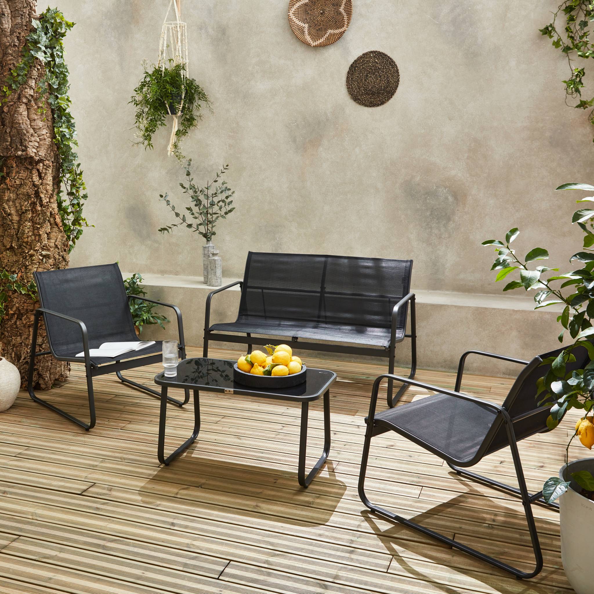 Salon de jardin en Métal Noir 4 personnes - 3