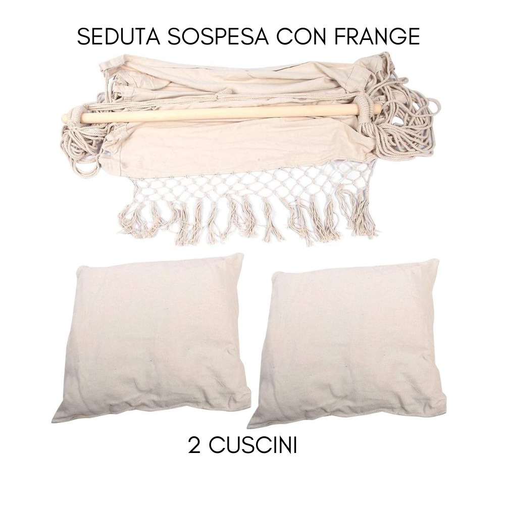 Mecedora Colgante Sillón de Jardín con Soporte y Cojines, Hamaca para Columpio Interior y Exterior - Beige - 2
