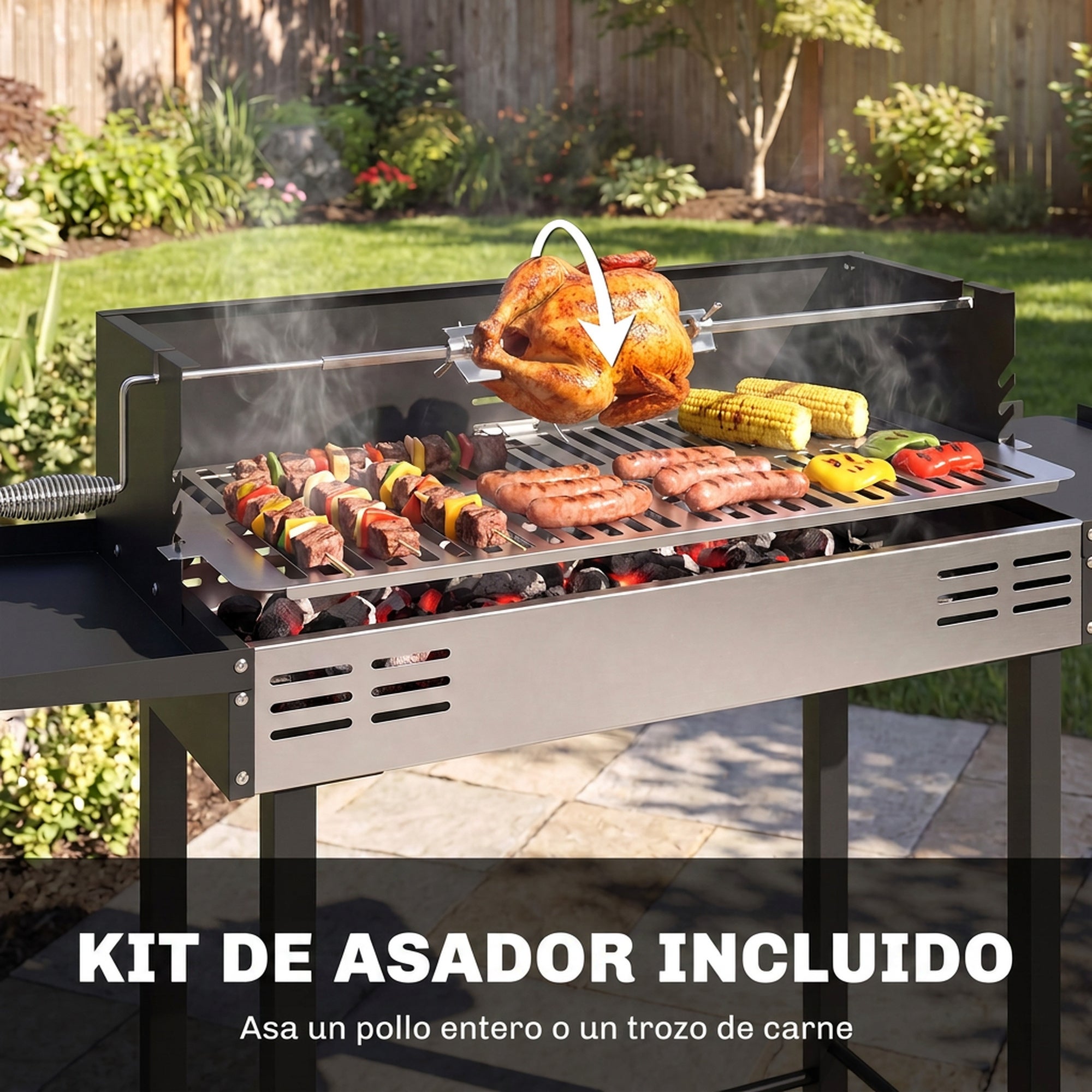 Barbecue a Carvão Outsunny Aço Inoxidável e Metal Preto e Prata 118x32x90 cm - 4