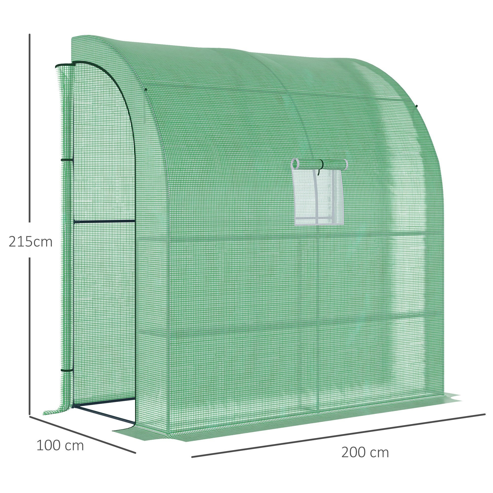 Serre Outsunny en aluminium avec fenêtres en filet, portes enroulables, protection UV, verte, 200 x 100 x 215 cm - 5