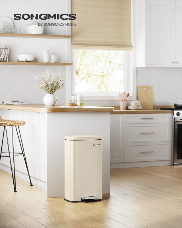 Poubelle Cuisine 30L, Poubelle à Pédale, avec Couvercle à Fermeture en Douceur, Seau Intérieur, en Acier, Beige Sable - 2