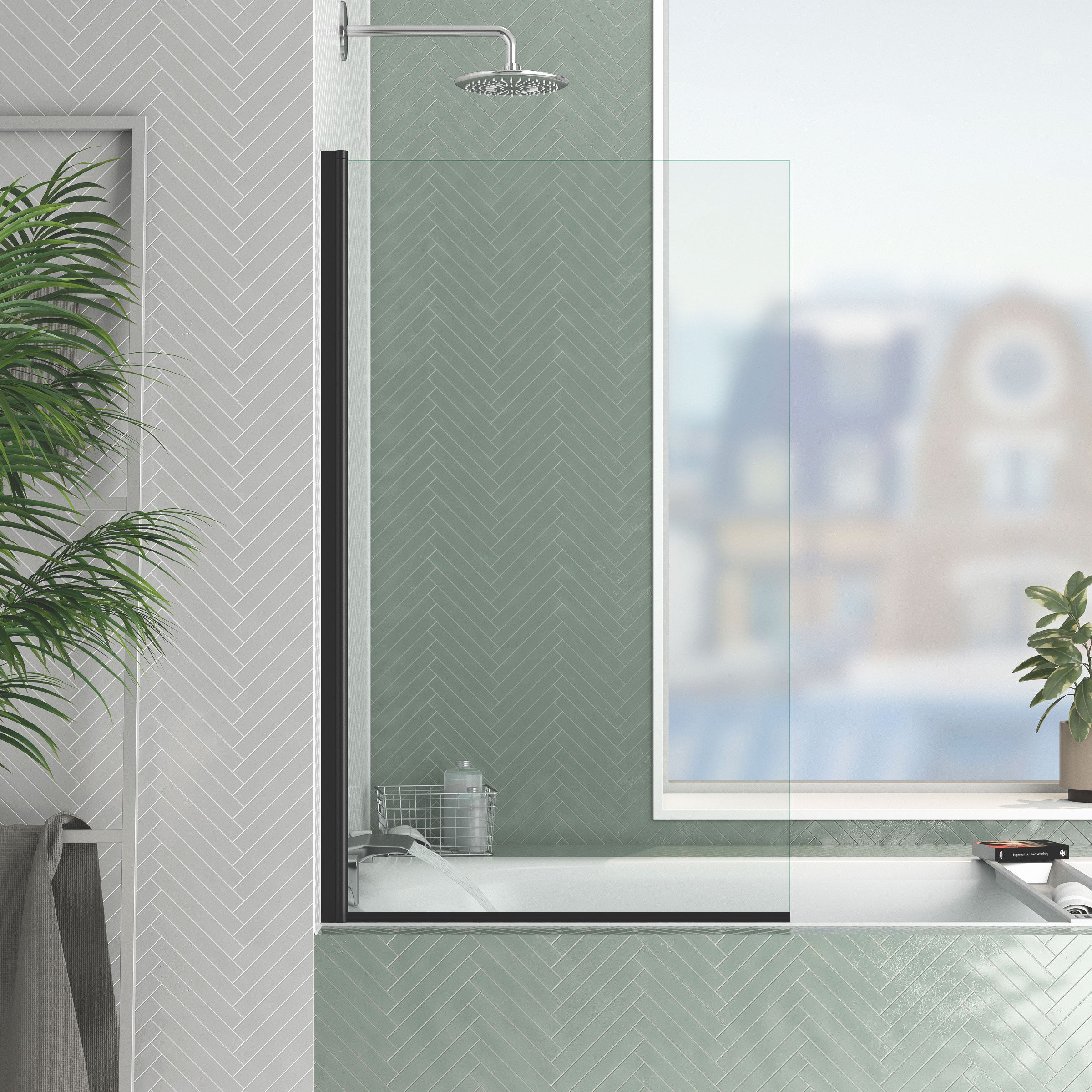Pare baignoire Rabattable 70x120cm - Profilé Noir Mat - Verre Trempé 4mm - ELEMENTARY - 6
