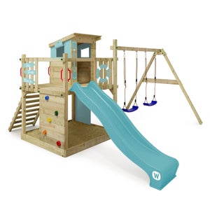 Wickey Aire De Jeux Portique Bois DinkyStar Avec Balançoire Et Toboggan Cabane Enfant Exterieur Avec Bac A Sable Echelle Escalade Vert 89507031