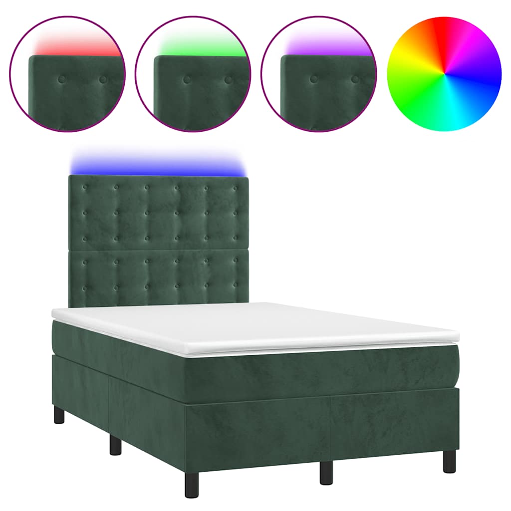 Lit boxspring avec matelas et LED velours vert foncé 120x190cm | Leroy ...