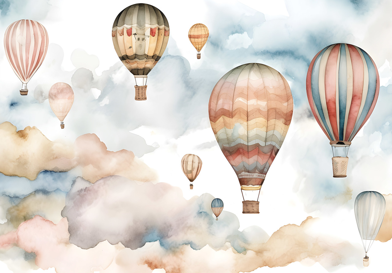 Papel pintado fotografia panorámica niños globos nubes pastel 416x254 cm - incluye cola – moderno niños papel no tejido