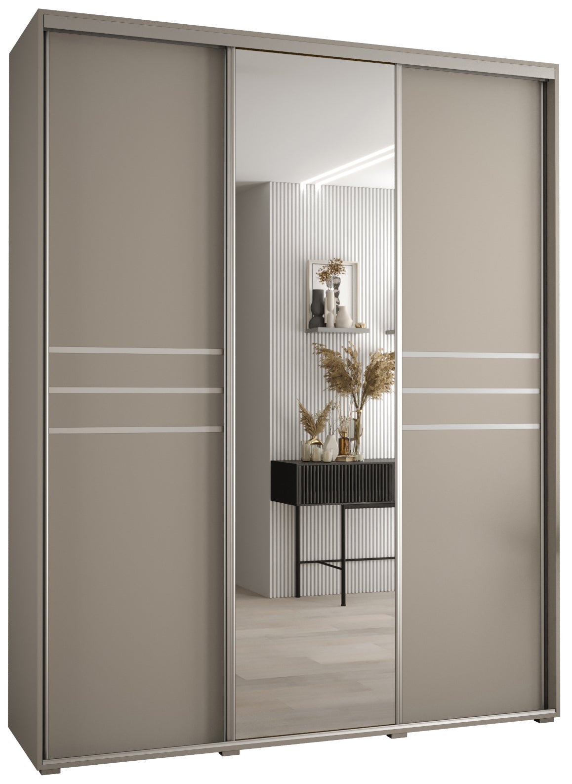 Szafa przesuwna z lustrem wysoka Dakota 11 200 x 60 x 235,2 cm kaszmir + u. Srebrny - Abiks Meble
