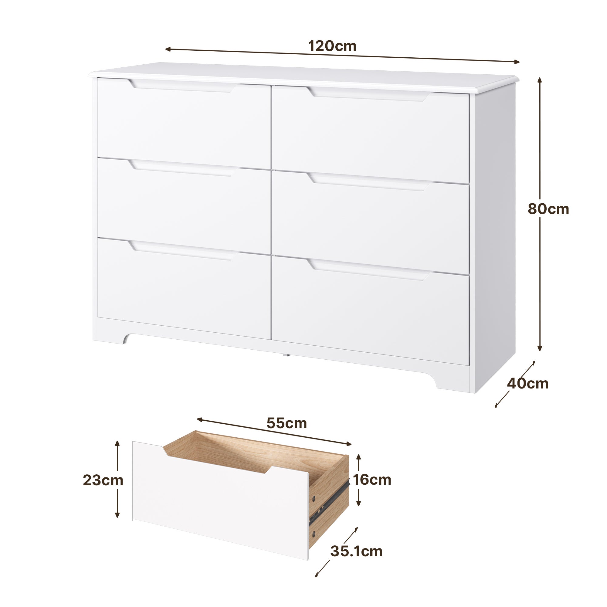 Cómoda de 6 Cajones Blanco 120 x 40 x 80 cm Bealife - 3