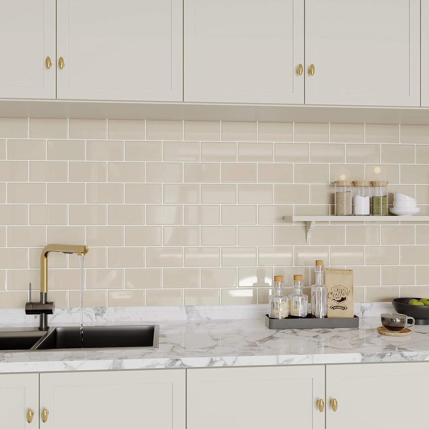 Panel Mural Autoadhesivo Impermeable (Efecto Mármol 3D) - Lote de 4 para Salpicadero de Cocina/Baño - Diseño Elegante - 3