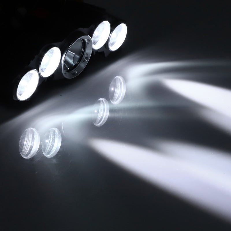 Lanternă frontală cu 5 LED-uri pentru drumeții în aer liber, reîncărcabilă USB, cu zoom, rază lungă de acțiune, pescuit nocturn.