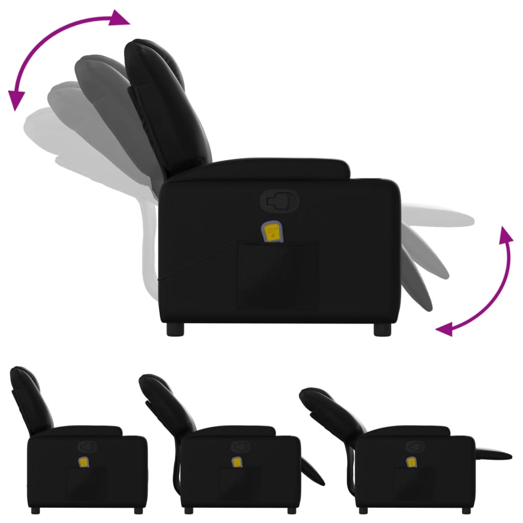 Fauteuil de Salon，Chaise，Fauteuil de massage inclinable noir similicuir - 5