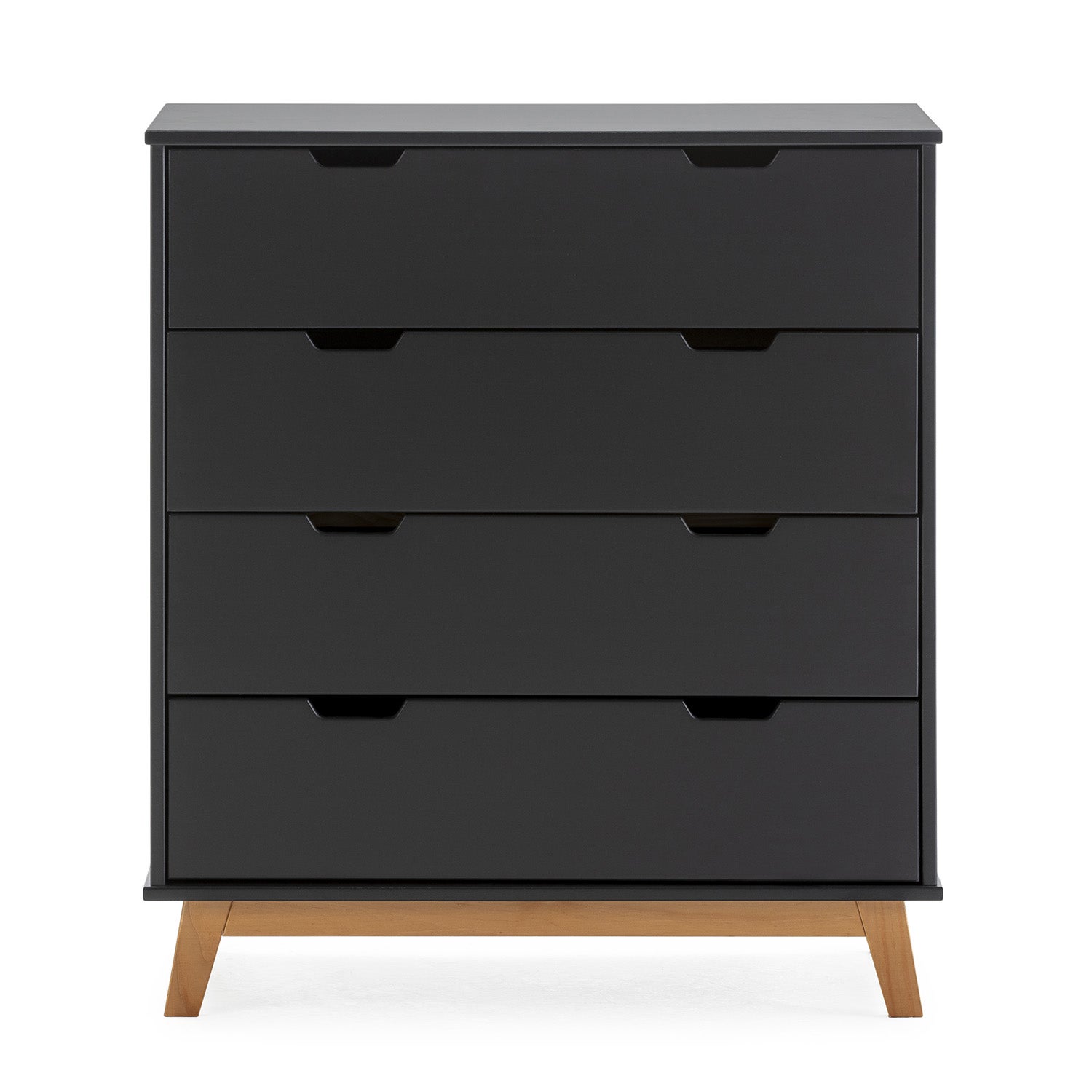 Commode Miranda avec 4 tirois en Couleur Anthracite, Pieds en Bois Naturel - 4