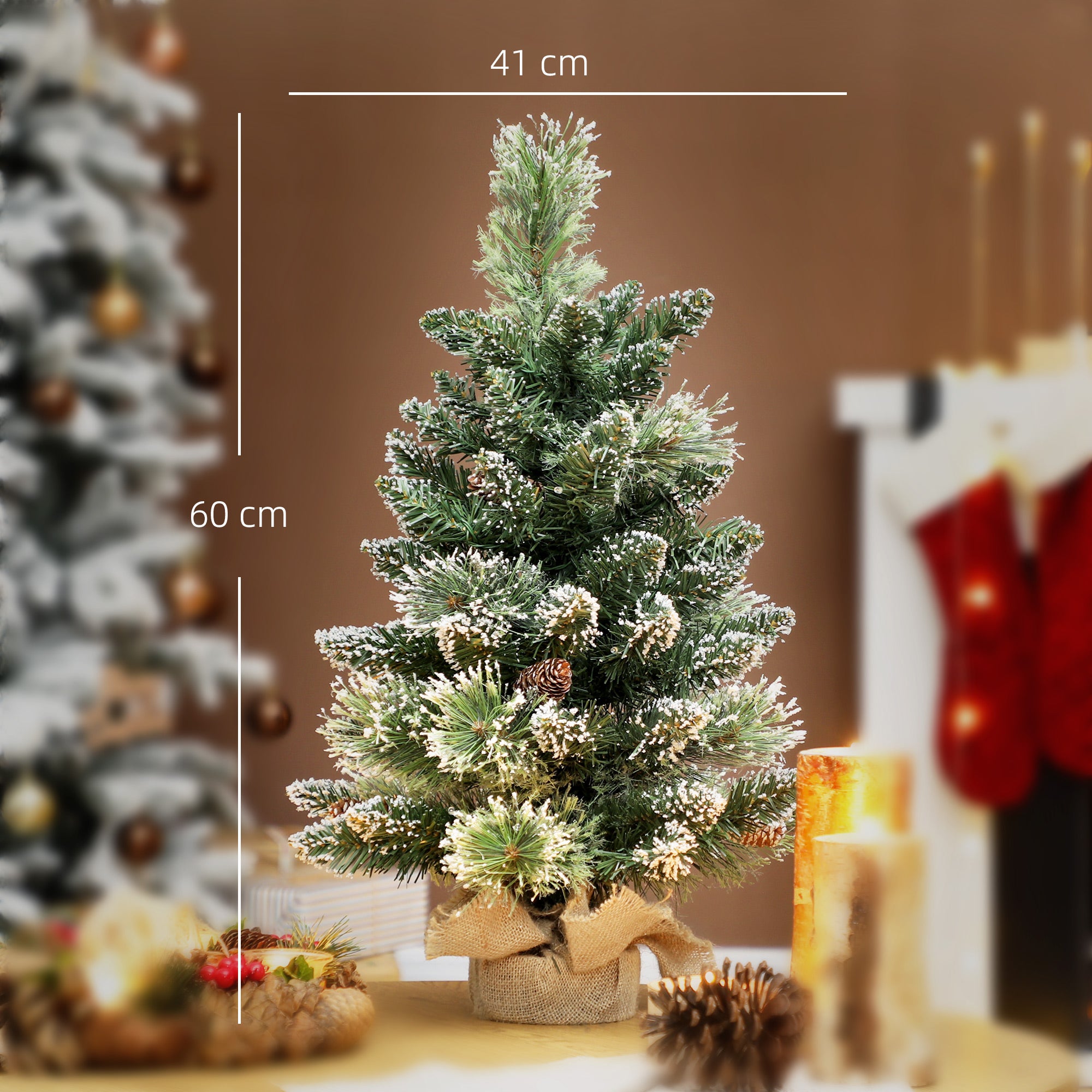 Petit sapin Noël 60cm 35 LED blanches 64 branches ignifugées pommes pin ...