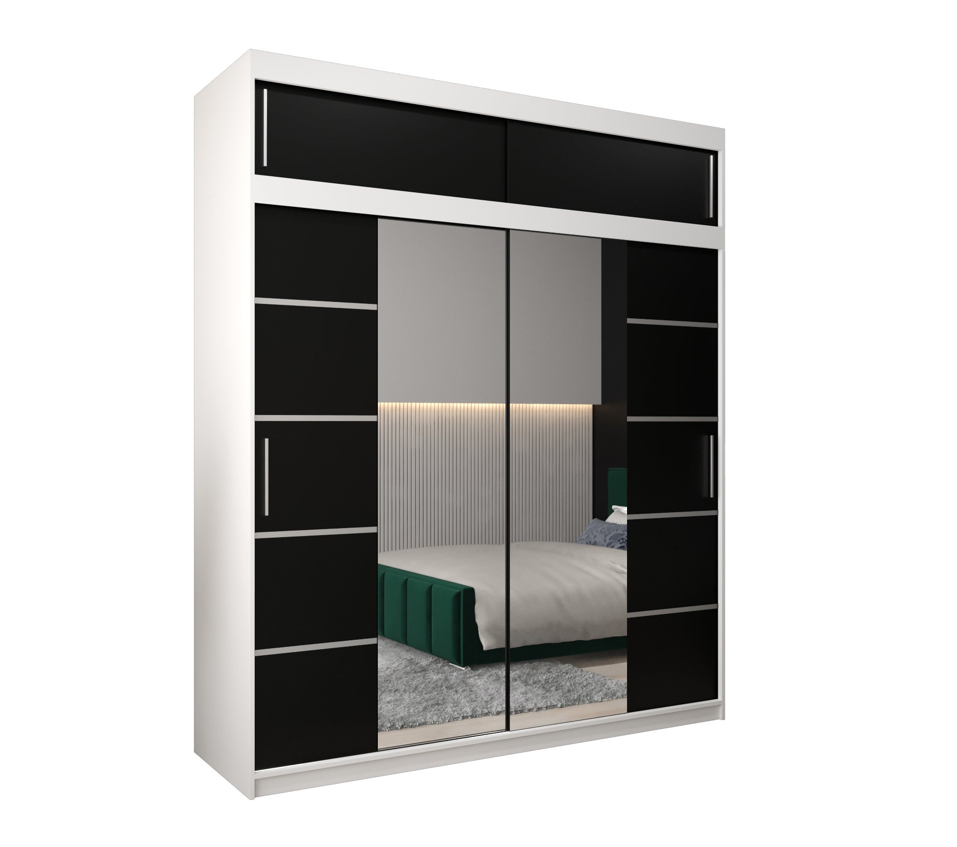 Szafa przesuwna z nadstawką garderoba Verona 4 200 x 62 x 240 cm Biały + Czarny - Abiks Meble