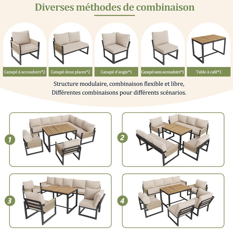 Conjunto Jardin Exterior Para 7-8 Personas (4 Sofás+1 Mesita) Muebles Jardin Exterior,Garden Furniture,Sofa Exterior,Para Balcones Y Terrazas,Beige - 5