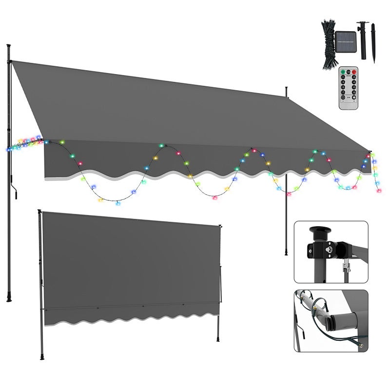Markiza z manetką, 400x120cm Markiza manualna odporna na promieniowanie UV 50+, regulowana wysokość Szary
