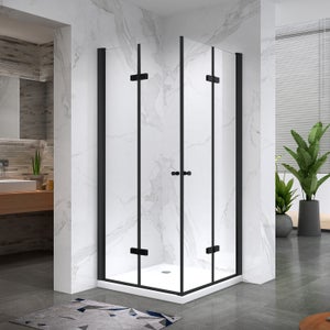 Porte De Douche Pivotante 100x90x195cm - Verre Sécurit 6mm Anti-calcaire + Receveur 100x90cm - Kit Complet Salle De Bain