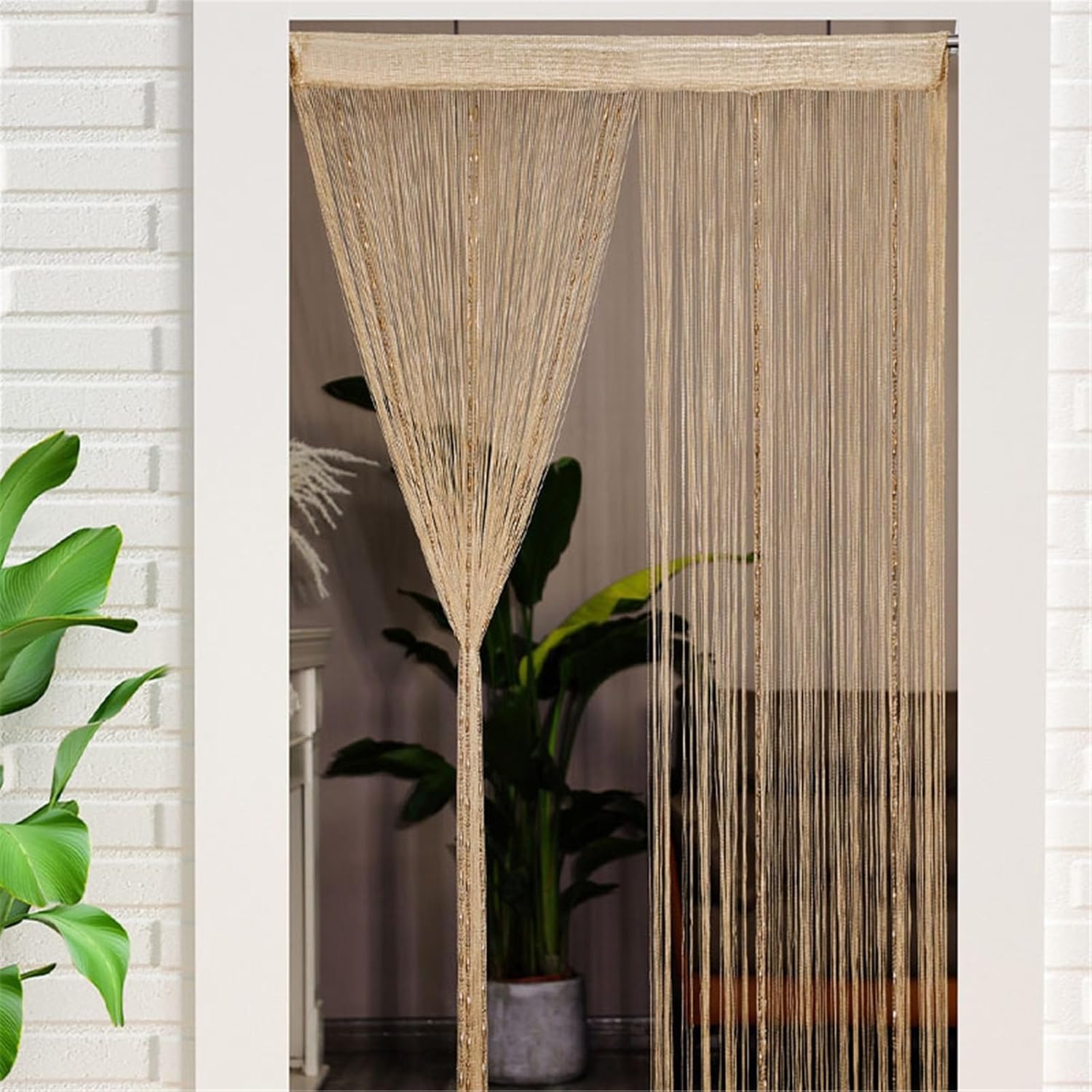 Rideau de Porte en Perles Rideau Anti Moustiquaire, Separation de Piece Moustiquaire de Porte Fenêtre de Cuisine pour Cuisine (Champagne,100x200cm) - 2