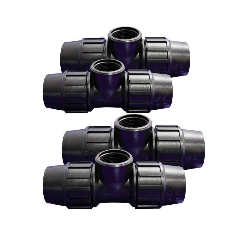 Lot de 4 Raccord plastique Té Femelle 1'' au centre pour tube PE 32 mm ...