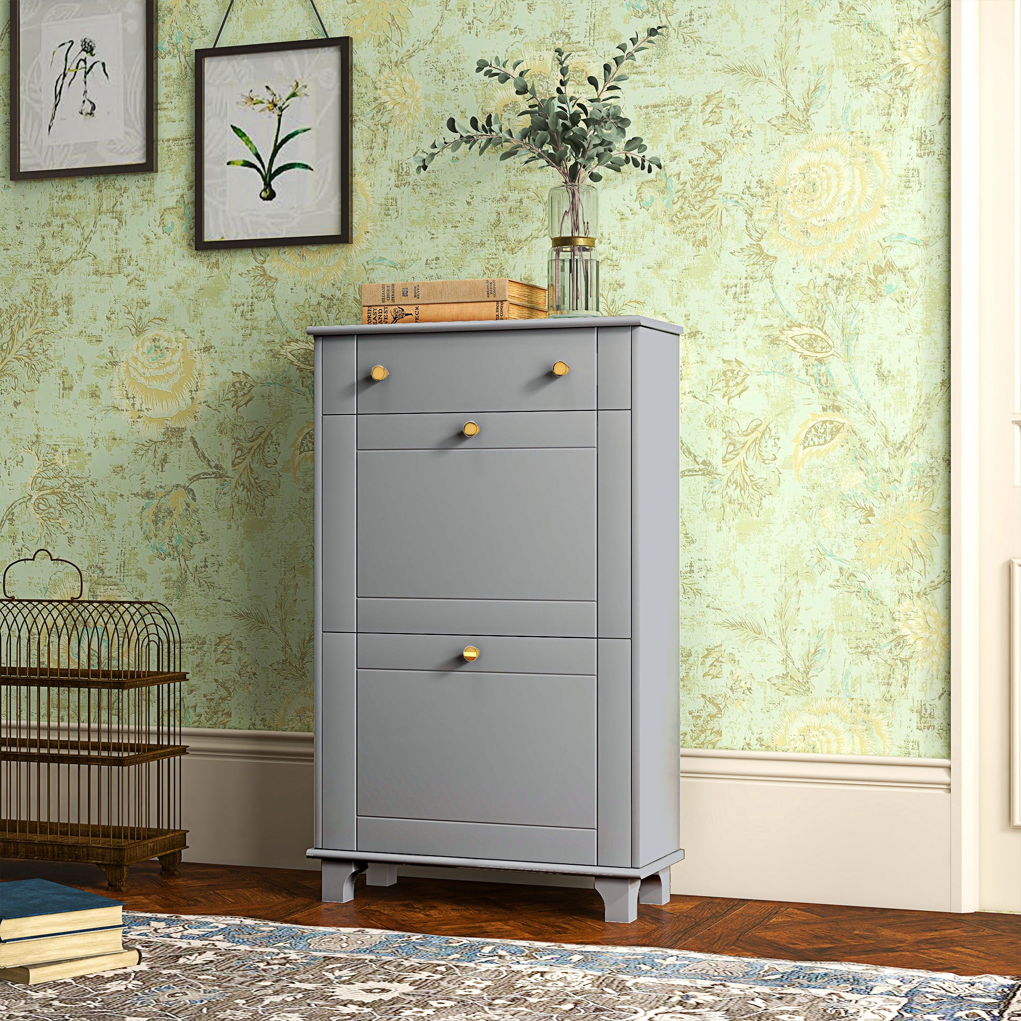 HOMCOM Meuble à chaussures Bois mélaminé, MDF Gris 60x23.5x98.5 cm | Leroy Merlin