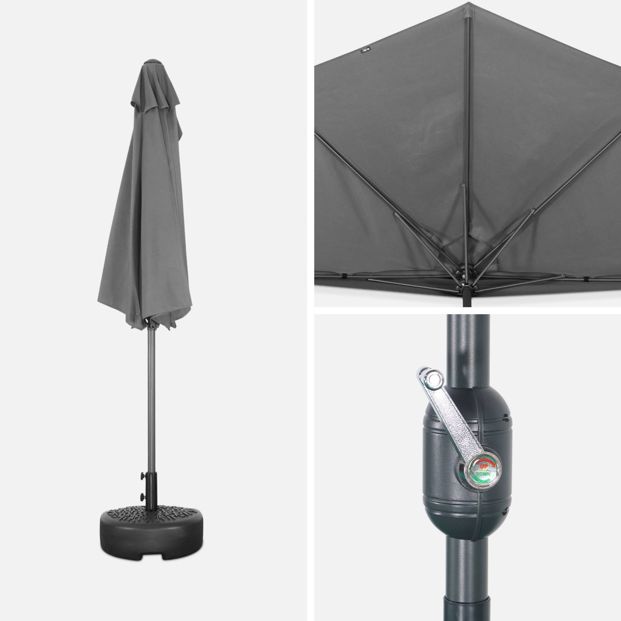 Parasol de balcon Ø250cm – CALVI – Demi-parasol droit. mât central en aluminium avec manivelle d’ouverture. toile - 5